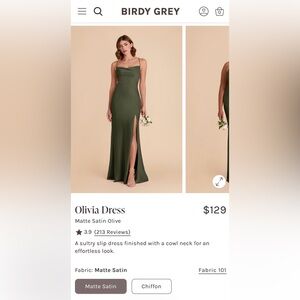 Birdy Grey - Olivia Dress in Olive Matte Satin